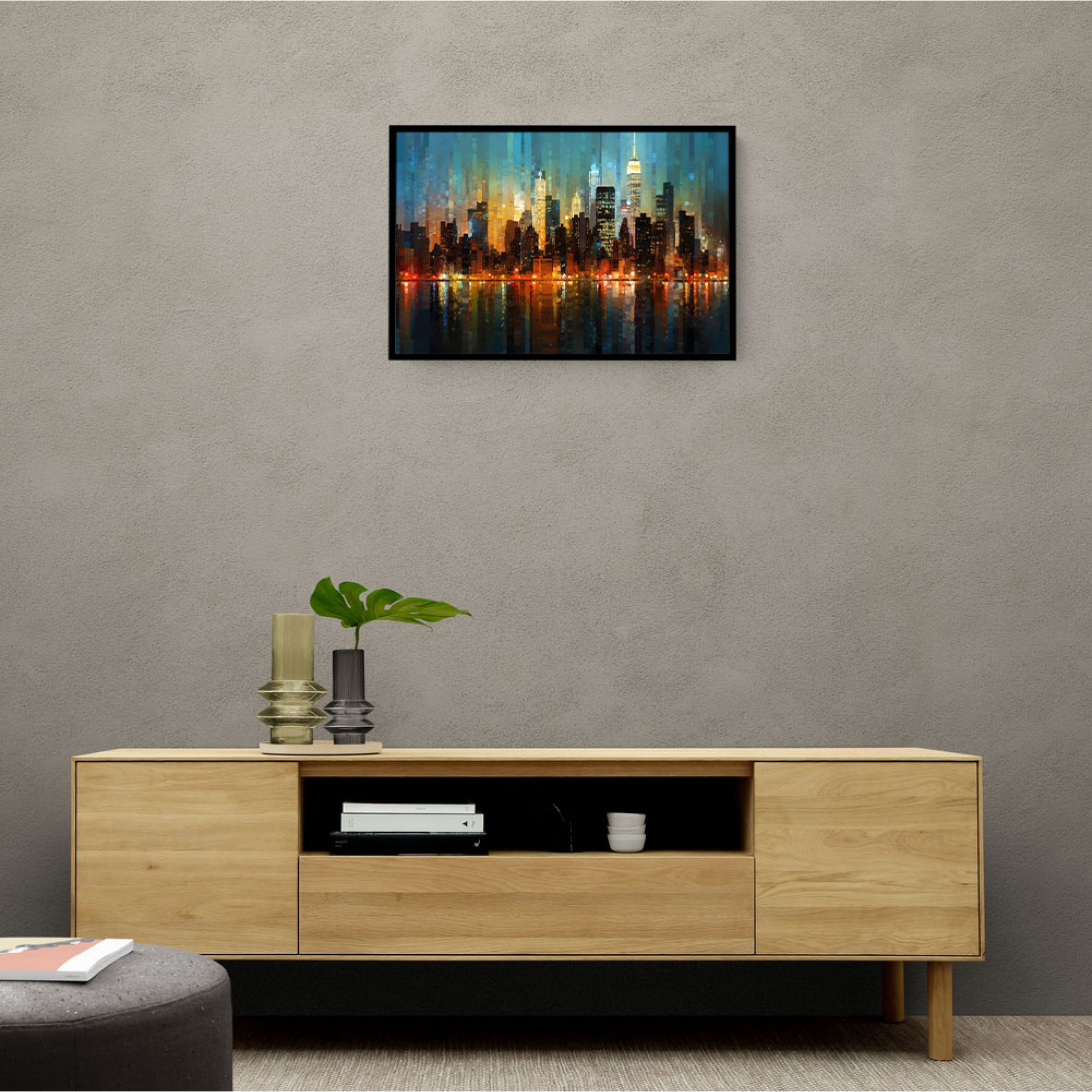 Abstract City Night Skyline Wall Art